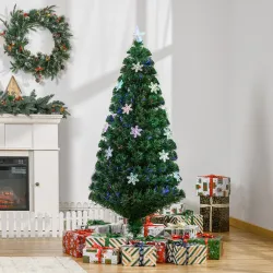 Árbol de Navidad Artificial 150cm con Luces LED Copos de Nieve y Fibra Óptica Decoración Navideña con Luces Mult... - Ogal.Es
