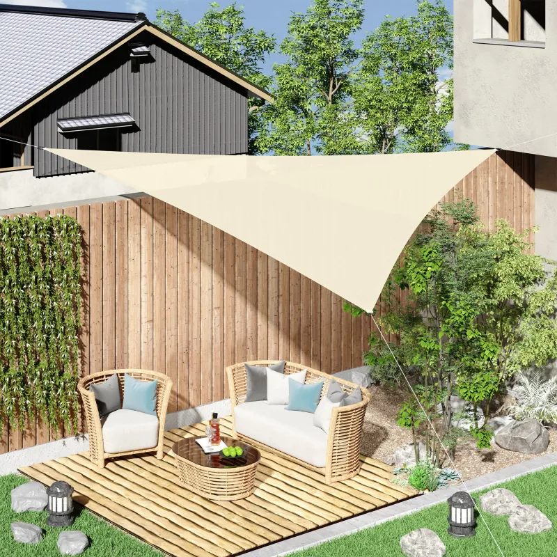 Toldo Vela Triangular 5x5x5 m Vela de Sombra para Jardín Patio Terraza HDPE Anti UV y Transpirable Color Crema - Ogal.Es