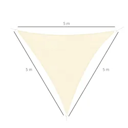 Toldo Vela Triangular 5x5x5 m Vela de Sombra para Jardín Patio Terraza HDPE Anti UV y Transpirable Color Crema - Ogal.Es