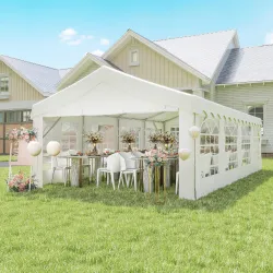 Carpa de Jardín 8x4 m Pérgola Cenador Pabellón Cochera Gazebo con 4 Paneles Laterales y 8 Ventanas para Fiestas ... - Ogal.Es