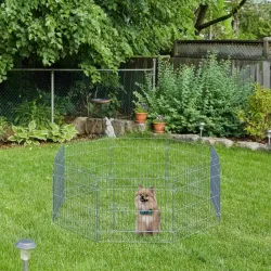 Vallas para Perros Plegables de 8 Piezas 63x60 cm con 1 Puerta y Marco de Acero para Jardín Patio Plata - Ogal.Es