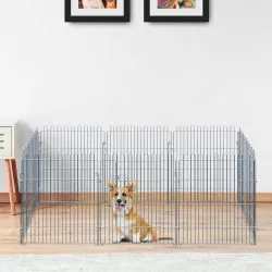 Vallas para Perros Plegables de 8 Piezas 63x76 cm con 1 Puerta y Marco de Acero para Jardín Patio Plata - Ogal.Es