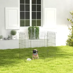 Vallas para Perros Plegables de 8 Piezas 63x91 cm con 1 Puerta y Marco de Acero para Jardín Patio Plata - Ogal.Es
