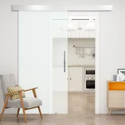 Puerta Corredera de Cristal Satinado 102,5x205 cm Puerta Corrediza con Riel Tirador y Cristal de Seguridad Trans... - Ogal.Es