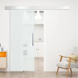 Puerta Corredera de Cristal 90x205 cm Puerta Corrediza Deslizante con Riel de Cristal de Seguridad Translúcido - Ogal.Es