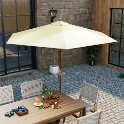 Sombrilla Parasol de Madera 250x230 cm para Exterior con 6 Varillas Sistema de Polea Color Crema - Ogal.Es