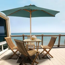 Sombrilla Parasol de Madera Ø250x230cm para Exterior con 6 Varillas Sistema de Polea Color Verde - Ogal.Es