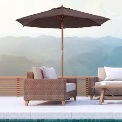 Sombrilla de Terraza Ø250x230 cm con 6 Varillas Sistema de Cuerda para Exterior Balcón Patio Café - Ogal.Es
