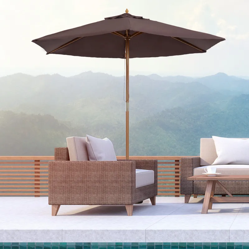 Sombrilla de Terraza Ø250x230 cm con 6 Varillas Sistema de Cuerda para Exterior Balcón Patio Café - Ogal.Es