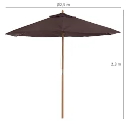 Sombrilla de Terraza Ø250x230 cm con 6 Varillas Sistema de Cuerda para Exterior Balcón Patio Café - Ogal.Es