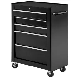 Carro de Herramientas para Taller con Ruedas 5 Cajones Armario con Cierre y Asa Lateral 61,5x33x82,5 cm Negro - Ogal.Es