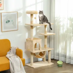Árbol Rascador para Gatos Grande 70x40x152 cm Torre para Gatos con Múltiples Plataformas Cueva Hamaca Postes Beige - Ogal.Es