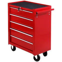 Carro caja de herramientas taller movil con 5 cajones 4 ruedas chapa de Acero Rojo - Ogal.Es