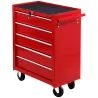 Carro caja de herramientas taller movil con 5 cajones 4 ruedas chapa de Acero Rojo - Ogal.Es