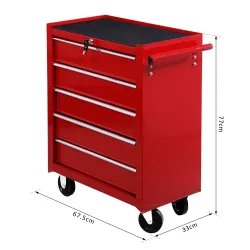 Carro caja de herramientas taller movil con 5 cajones 4 ruedas chapa de Acero Rojo - Ogal.Es