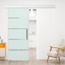 Puerta Corredera de Cristal 77,5x205 cm Puerta Corrediza Deslizante con Riel de Cristal de Seguridad Translúcido - Ogal.Es