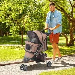 Carrito para Perros Pequeños con Cesta de Almacenaje Ventanas de Malla y 2 Ruedas Universales 75x45x97 cm Café - Ogal.Es