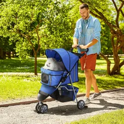 Carrito para Perros Pequeños con Cesta de Almacenaje Ventanas de Malla y 2 Ruedas Universales 75x45x97 cm Azul - Ogal.Es