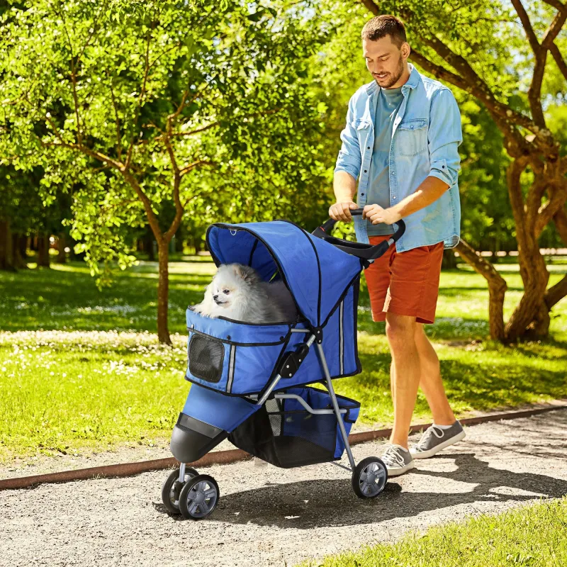 Carrito para Perros Pequeños con Cesta de Almacenaje Ventanas de Malla y 2 Ruedas Universales 75x45x97 cm Azul - Ogal.Es