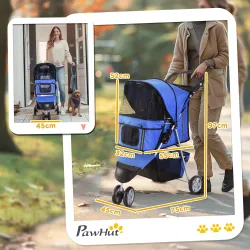 Carrito para Perros Pequeños con Cesta de Almacenaje Ventanas de Malla y 2 Ruedas Universales 75x45x97 cm Azul - Ogal.Es