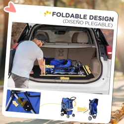 Carrito para Perros Pequeños con Cesta de Almacenaje Ventanas de Malla y 2 Ruedas Universales 75x45x97 cm Azul - Ogal.Es