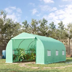 Invernadero de Túnel 450x300x205 cm Invernadero de Jardín con 6 Ventanas Puerta Enrollable Cubierta de PE 140 g/... - Ogal.Es