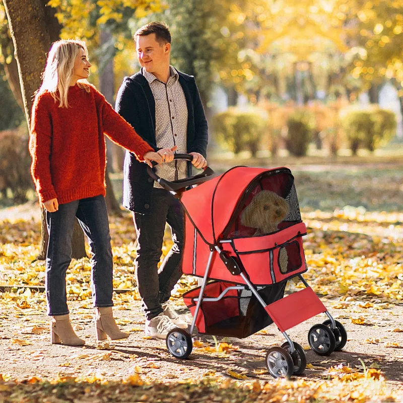 Carrito para Perros Pequeños con Toldo Ajustable Cesta de Almacenaje Portavasos y 2 Ruedas Universales 75x45x97 ... - Ogal.Es