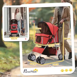 Carrito para Perros Pequeños con Toldo Ajustable Cesta de Almacenaje Portavasos y 2 Ruedas Universales 75x45x97 ... - Ogal.Es