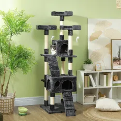 Árbol Rascador para Gatos Grande 49x49x173 cm con Múltiples Niveles con Cuevas Escaleras Juguetes Colgantes Cama... - Ogal.Es