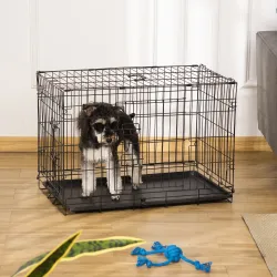 Jaula para Perros Plegable Transportín para Perros con 2 Puertas Bandeja Extraíble y Asa 75x48,5x53 cm Negro - Ogal.Es