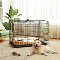 Jaula para Perros Plegable Transportín para Perros con 2 Puertas Bandeja Extraíble y Asa 121x76,5x81 cm Negro - Ogal.Es