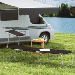 Tumbona de jardín Plegable con Toldo y Respaldo Reclinable para Jardín Terraza Acampada 187x58x36cm Negro - Ogal.Es