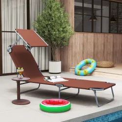 Tumbona de jardín Plegable con Toldo y Respaldo Reclinable para Jardín Terraza Acampada 187x58x36cm Marrón - Ogal.Es