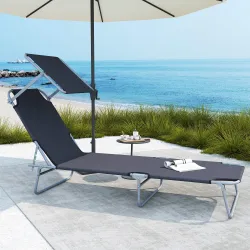 Tumbona de jardín Plegable con Toldo y Respaldo Reclinable para Jardín Terraza Acampada 187x58x36cm Gris - Ogal.Es