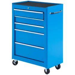 Carro de Herramientas para Taller con Ruedas 5 Cajones Armario con Cierre y Asa Lateral 61,5x33x82,5 cm Azul - Ogal.Es