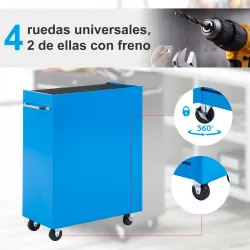 Carro de Herramientas para Taller con Ruedas 5 Cajones Armario con Cierre y Asa Lateral 61,5x33x82,5 cm Azul - Ogal.Es