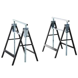 Set de 2 Caballetes Metálicos Plegables con Altura Ajustable Caballetes de Sierra de Acero 68x58x80-130 cm Negro - Ogal.Es