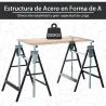 Set de 2 Caballetes Metálicos Plegables con Altura Ajustable Caballetes de Sierra de Acero 68x58x80-130 cm Negro - Ogal.Es