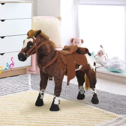 Caballo de Juguete Niños Mayores de 3 años con Silla y Sonidos Pilas Incluidas (Marron) - Ogal.Es