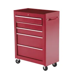 Carro de Herramientas para Taller con Ruedas 5 Cajones Armario con Cierre y Asa Lateral 61,5x33x82,5 cm Rojo - Ogal.Es