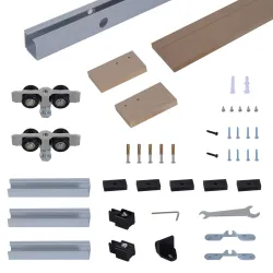 Kit de Herrajes para Puerta Corredera 200 cm con Riel de Aleación de Aluminio Carga 75 kg Marrón - Ogal.Es