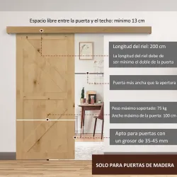 Kit de Herrajes para Puerta Corredera 200 cm con Riel de Aleación de Aluminio Carga 75 kg Marrón - Ogal.Es
