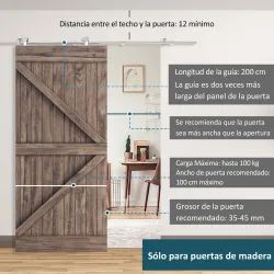Kit de Herrajes de Acero Inoxidable para Instalación de Puerta Corredera de Madera Ø2,5x200 cm Plata - Ogal.Es