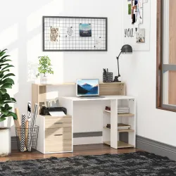 Mesa de Ordenador PC 137x55x92 cm Escritorio con Estantería de 3 Estantes 2 Cajones y Soporte para Impresora par... - Ogal.Es