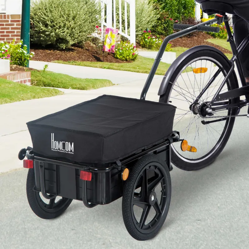 Remolque de Bicicleta 40 kg de Tela Oxford con Reflectores y Estructura de Acero 144x59x80 cm Negro - Ogal.Es