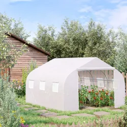 Invernadero de Túnel 3,5x3x2 m Invernadero de Jardín con 6 Ventanas y Cubierta de Polietileno PE 140 g/m² Blanco - Ogal.Es