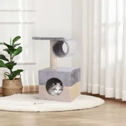 Rascador Árbol para Gatos 31x31x58 cm con Poste Central Casa Cama de Felpa Suave para Arañar Dormir y Jugar Gris... - Ogal.Es