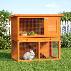 Conejera de Madera 90x45x80 cm Jaula para Conejos Jaula para Cobaya con Corral de Metal Techo Asfáltico Bandeja ... - Ogal.Es