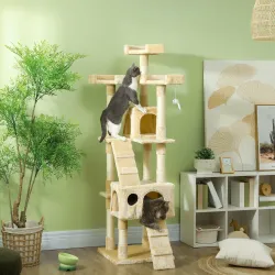 Árbol Rascador para Gatos, Árbol para Gatos 173 cm, Torre Escalador con 2 Cuevas, 3 Camas, 2 Rampas, Postes de S... - Ogal.Es