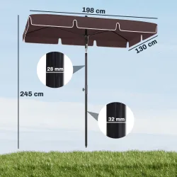 Sombrilla de Terraza de Aluminio 2x1,3x2,5 m Parasol de Jardín Rectangular con Función de Inclinación Café - Ogal.Es